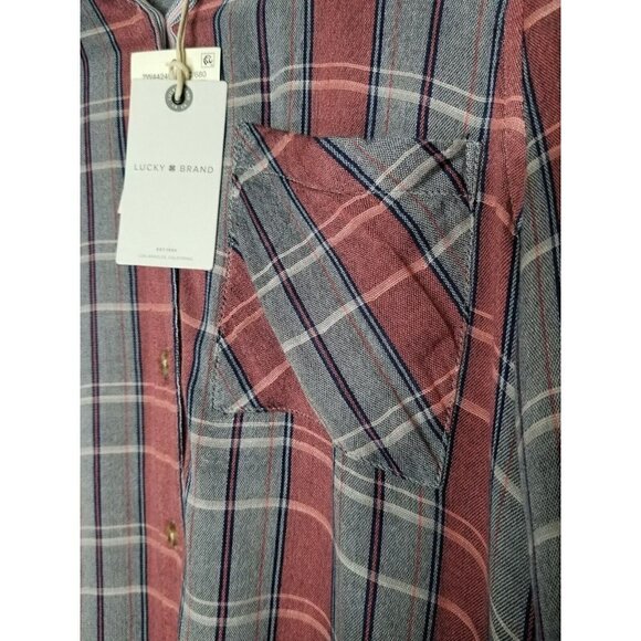 LUCKY BRAND Top Small Pink Blue Plaid 7W44249 Roll Tab Sleeve Shirt slouchy NWT‎ - Picture 3 of 15